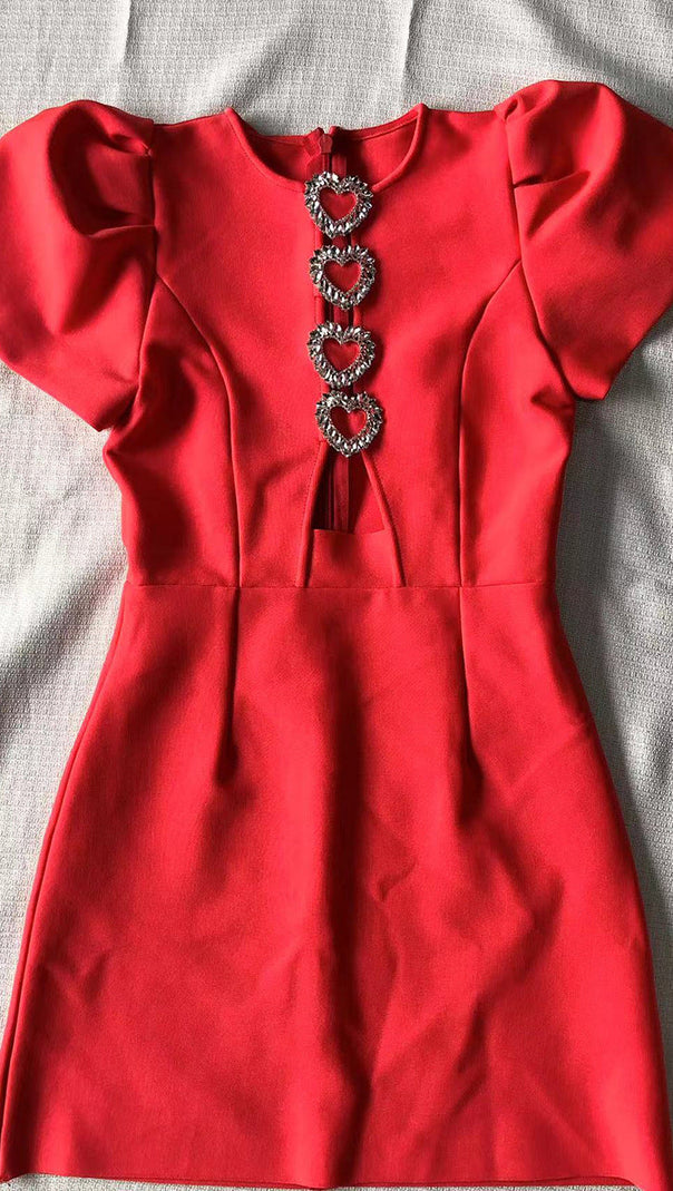 AIIZIE HEART-SHAPED CUTOUT CRÊPE MINI DRESS IN RED - product image