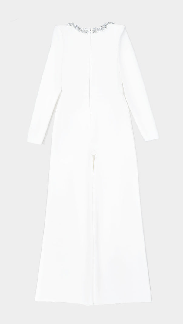 AIIZIE WHITE LONG - SLEEVED JUMPSUIT WITH WIDE - LEG PANTS - product image