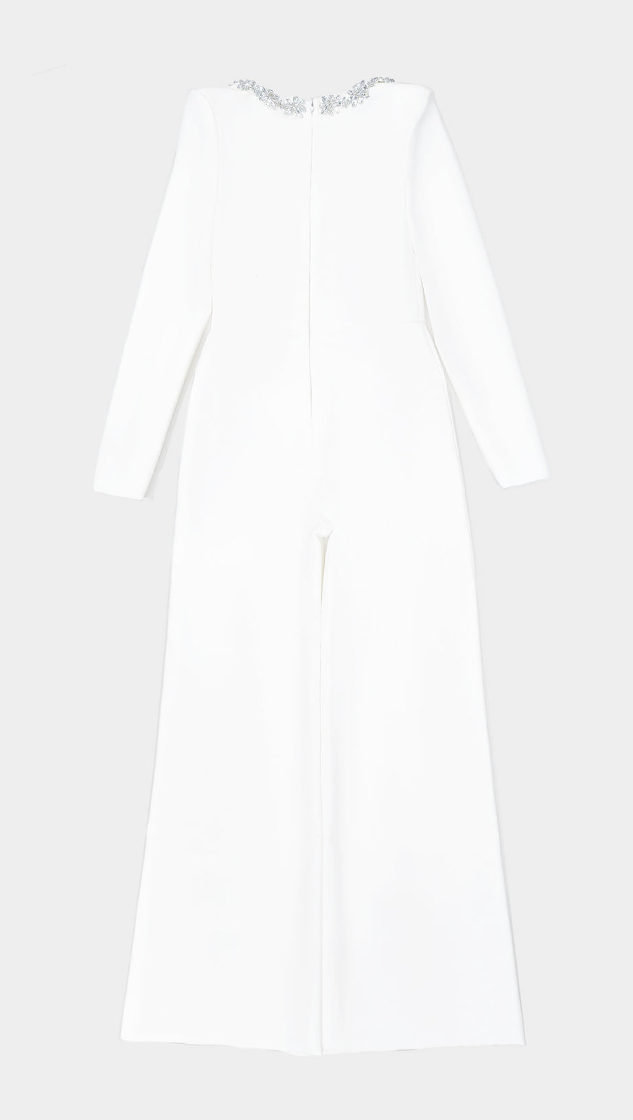 WHITE LONG - SLEEVED JUMPSUIT WITH WIDE - LEG PANTS