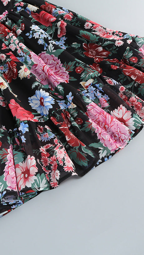 BASIA FLORAL PRINT RUFFLE TRIM HEM PUFF MINI DRESS