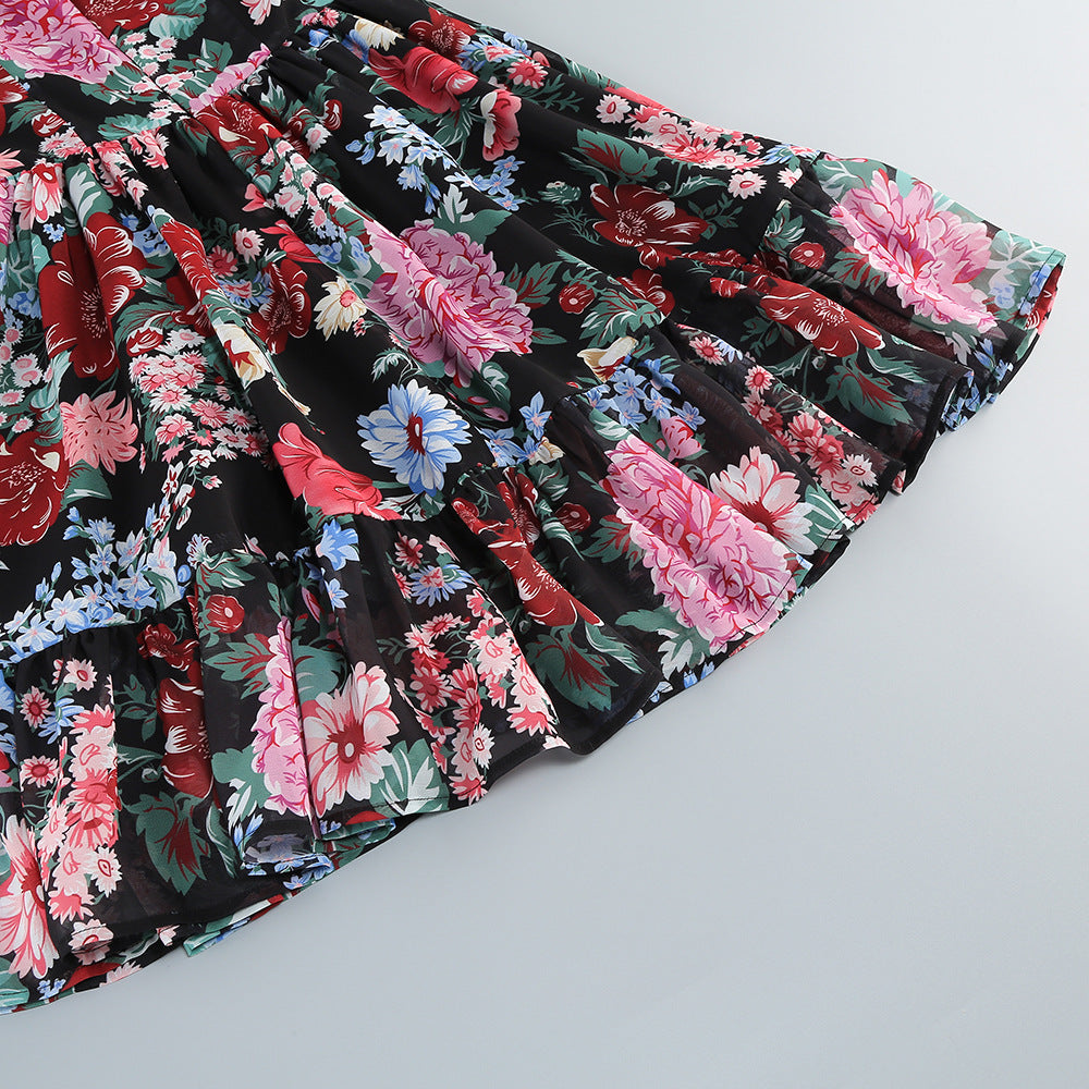 AIIZIE BASIA FLORAL PRINT RUFFLE TRIM HEM PUFF MINI DRESS - product image