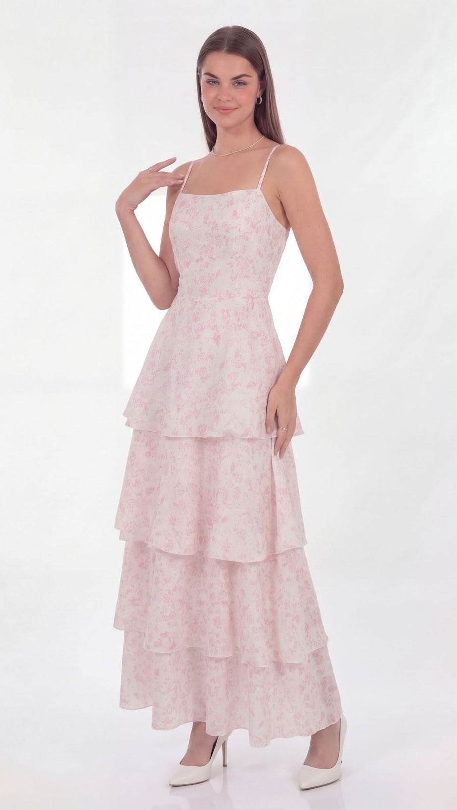 eileen floral print layer strappy maxi dress - pink