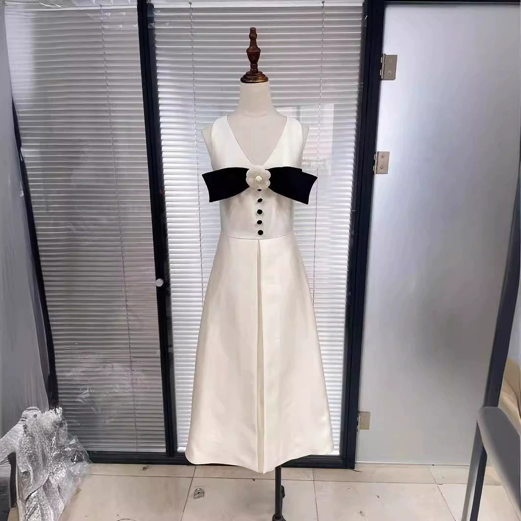 AIIZIE FLOWER EMBELLISHED BOW MIDI DRESS IN WHITE - product image