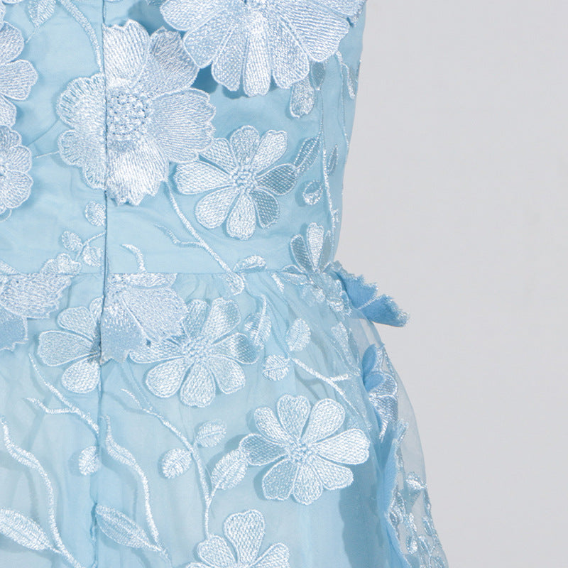 SELENE 3D FLOWER TIERED MAXI DRESS IN BLUE