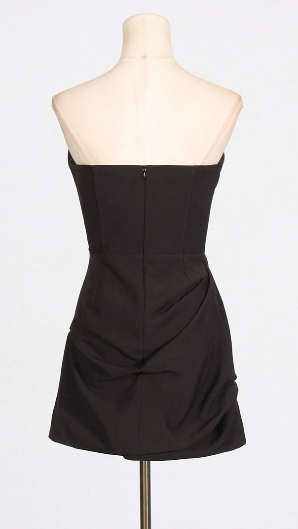 AIIZIE GRISELDA DRAPED WOOL-BLEND BUSTIER MINI DRESS IN BLACK - product image
