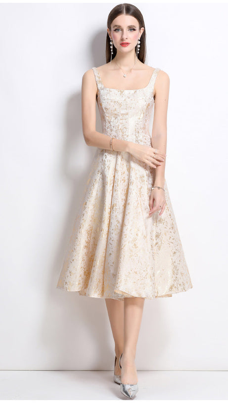 vanessa A-line Jacquard midi dress - apricot