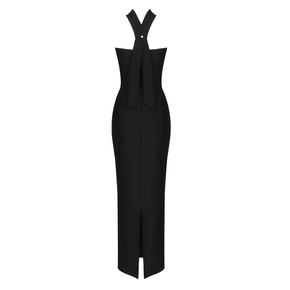 AIIZIE STRAPLESS HOLLOW OUT MAXI BANDAGE DRESS IN BLACK - product image