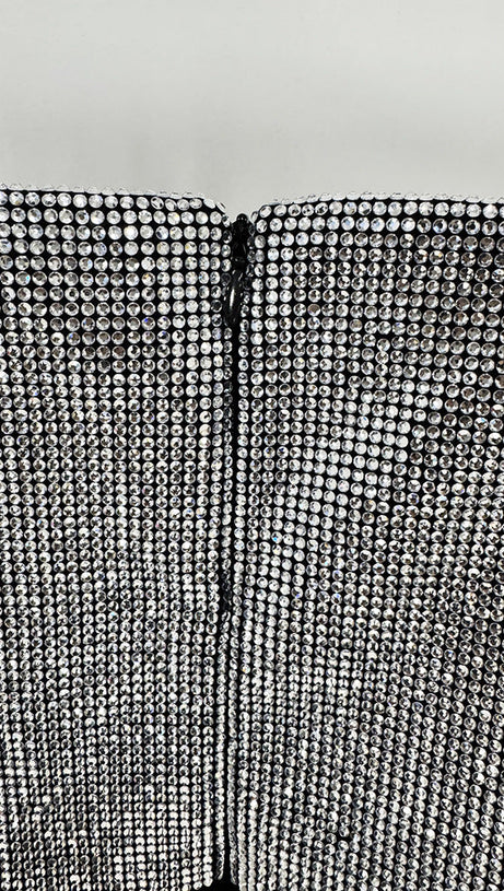 CRYSTAL BOW CRÊPE MAXI DRESS IN BLACK