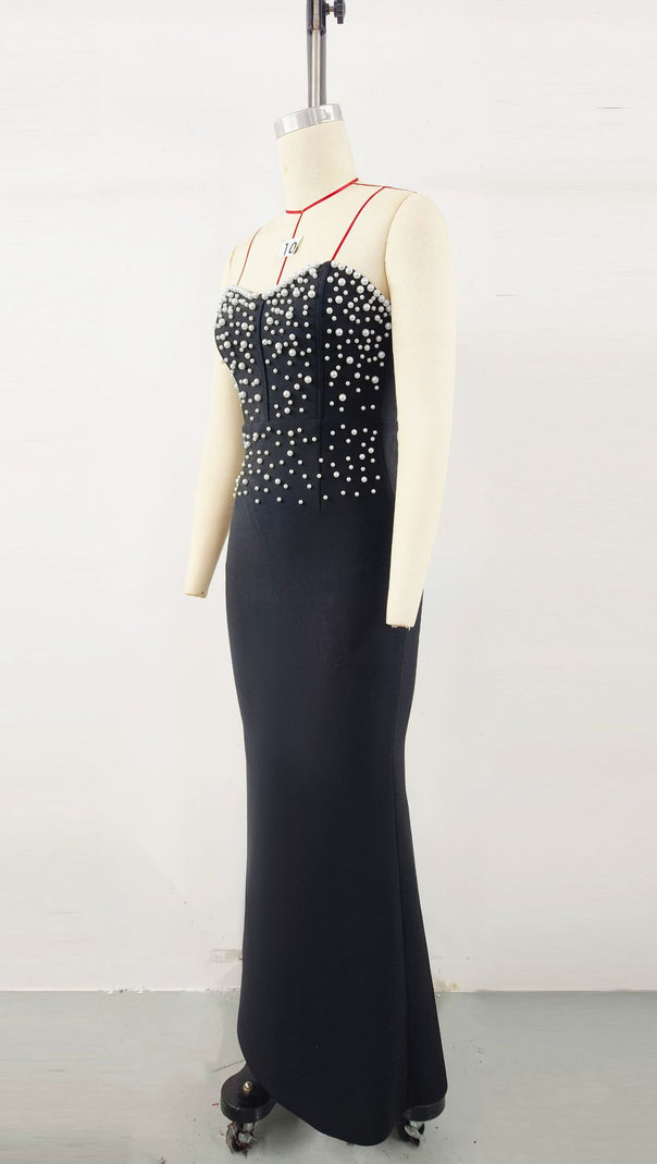 AIIZIE PEARL BANDAGE MAXI DRESS TUBE TOP FISHTAIL BLACK - product image
