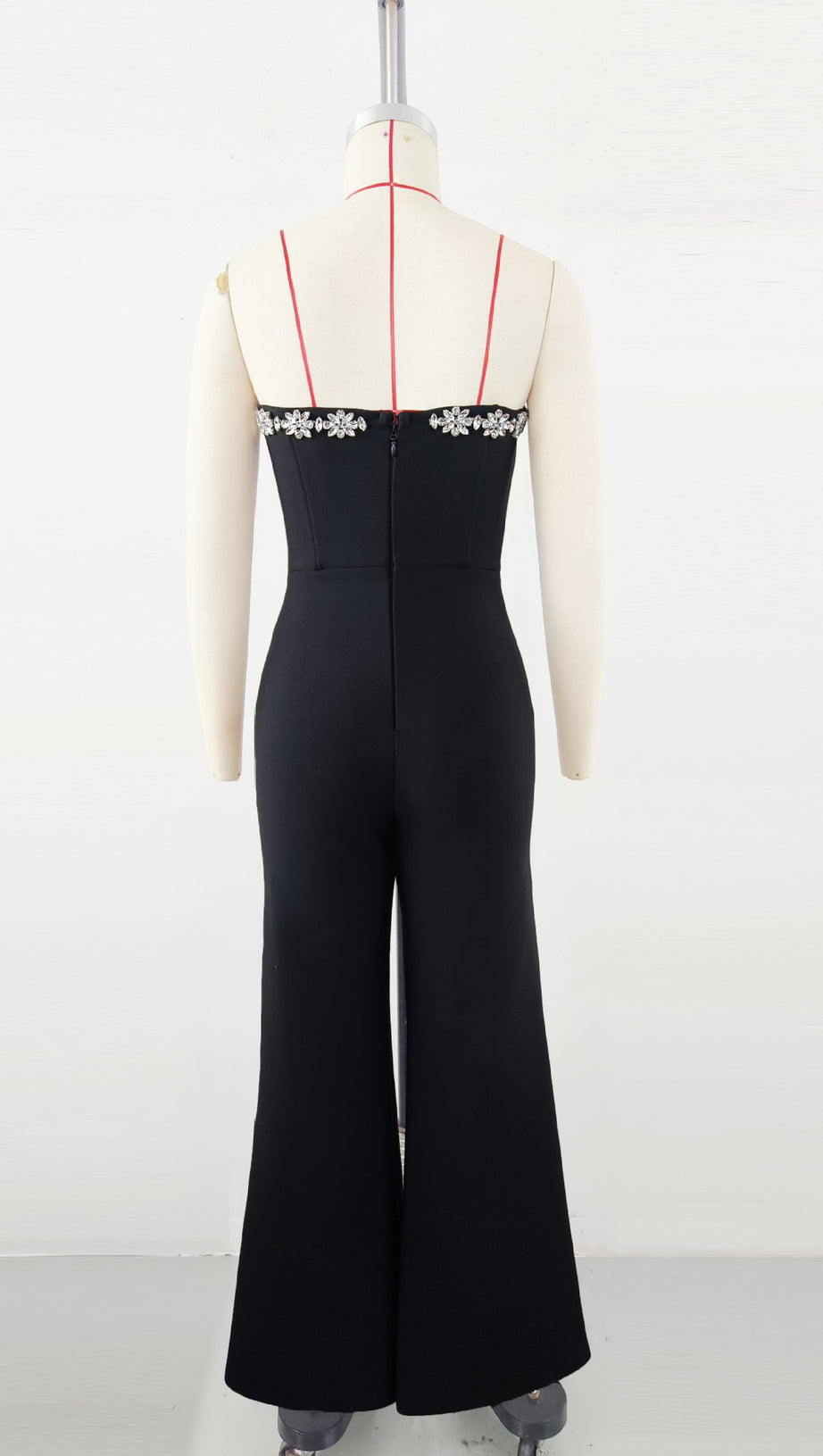BLACK JUMPSUIT WITH WIDE - LEG PANTS