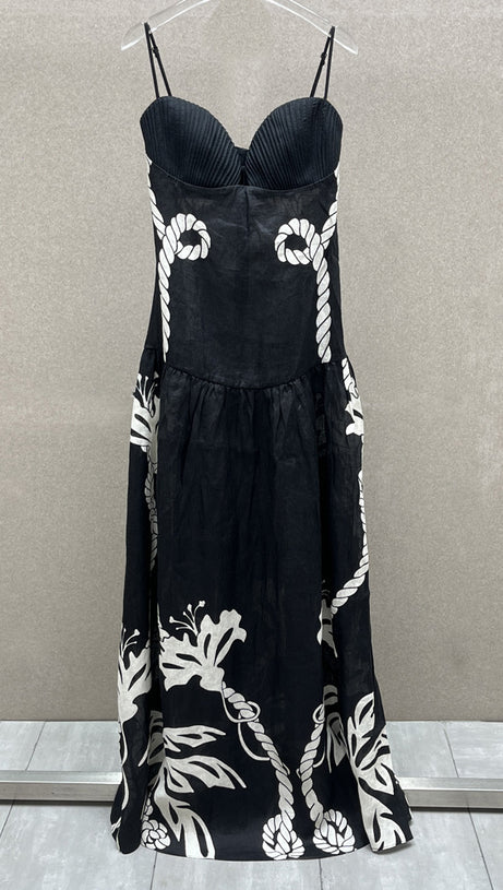 Maxikleid aus Leinen mit Lawerey-Print