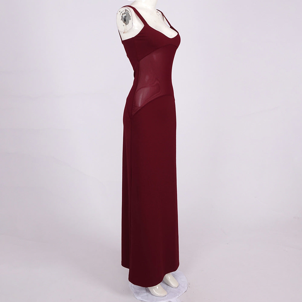 AIIZIE SHEER KNIT CURVE MAXI DRESS IN MERLOT - product image