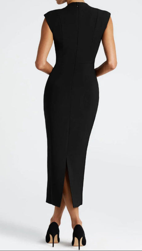 ABITO MIDI ADERENTE CON SCOLLO A V NELLIE NERO