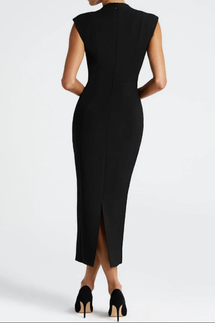 AIIZIE NELLIE V-NECK BODYCON MIDI DRESS IN BLACK - product image