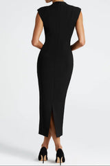 nellie v-neck bodycon midi dress in black