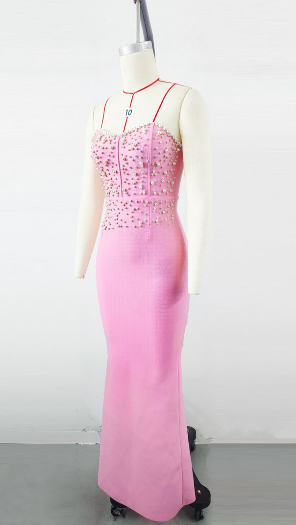 AIIZIE PEARL BANDAGE MAXI DRESS TUBE TOP FISHTAIL PINK - product image