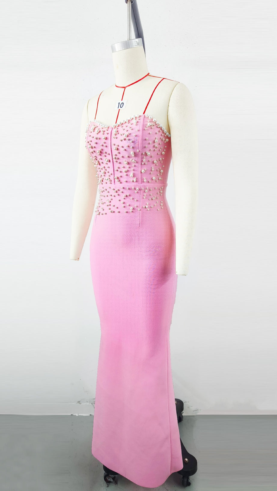 Pearl Bandage Maxikleid Tube Top Fischschwanz Rosa 