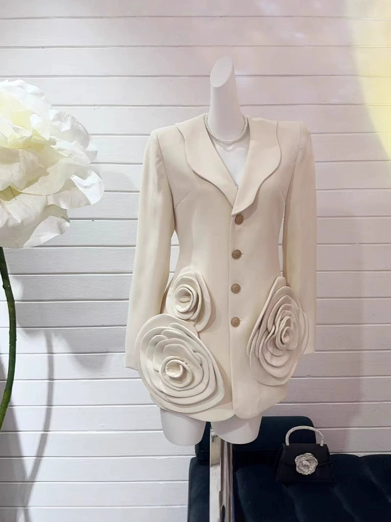 AIIZIE BEULAH 3D FLOWER EMBELLISHED BLAZER IN BEIGE - product image
