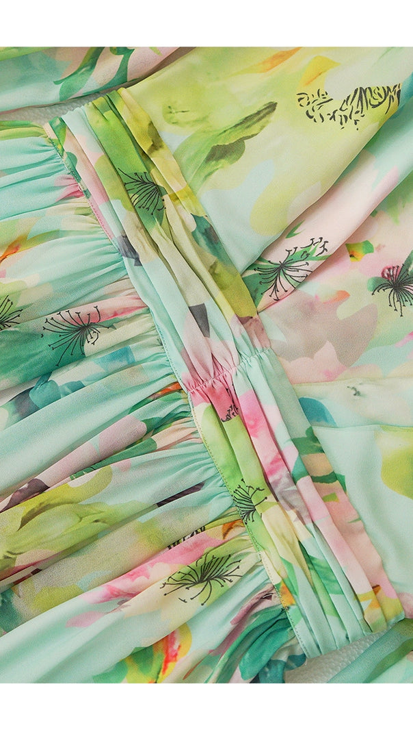 AIIZIE GREEN LONG-SLEEVED FLORAL MAXI DRESS - product image