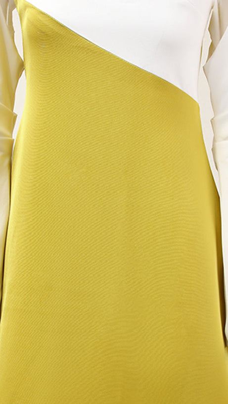ARLENE YELLOW LONG SLEEVED CUT OUT SILK TAFFETA MIDI DRESS