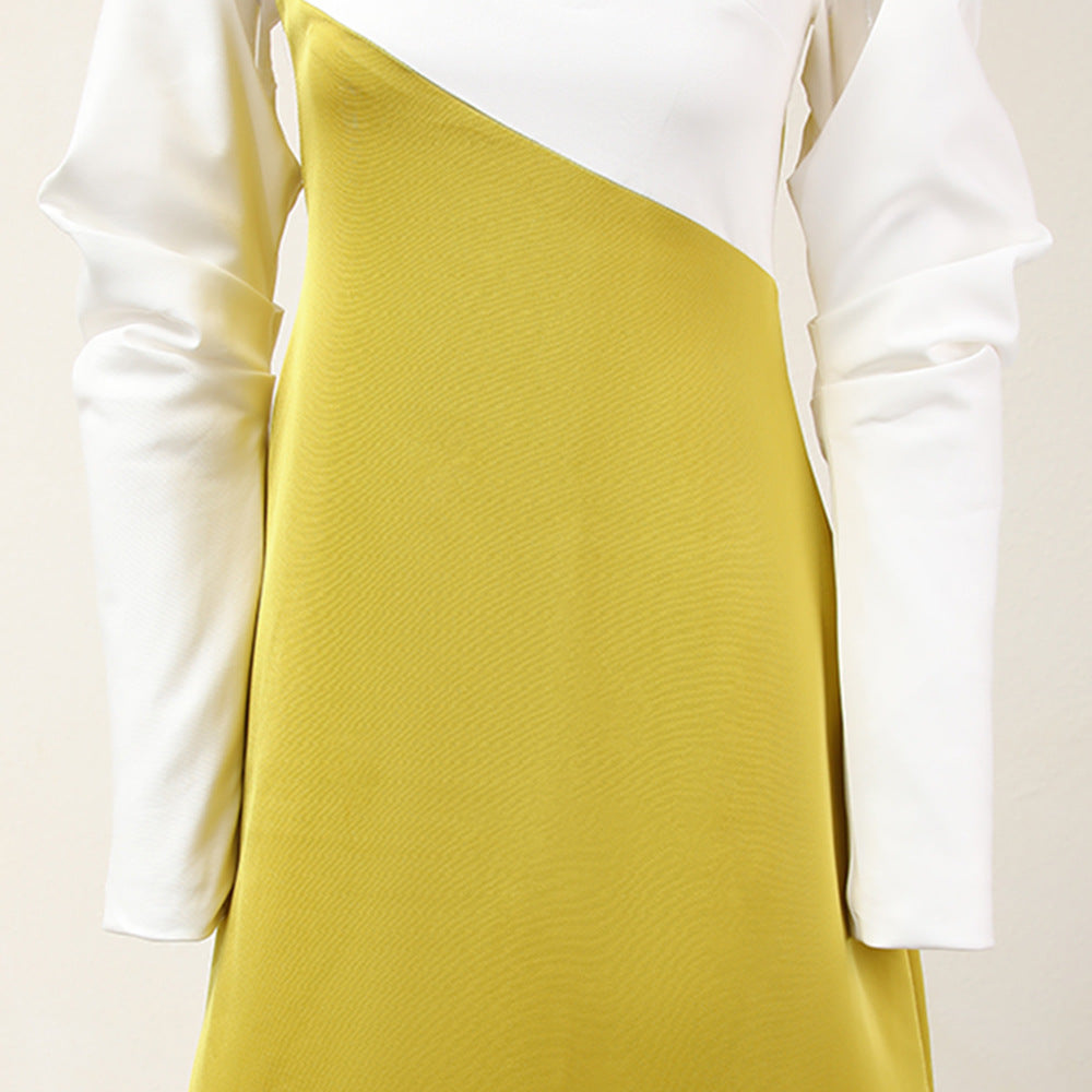 AIIZIE ARLENE YELLOW LONG SLEEVED CUT OUT SILK TAFFETA MIDI DRESS - product image