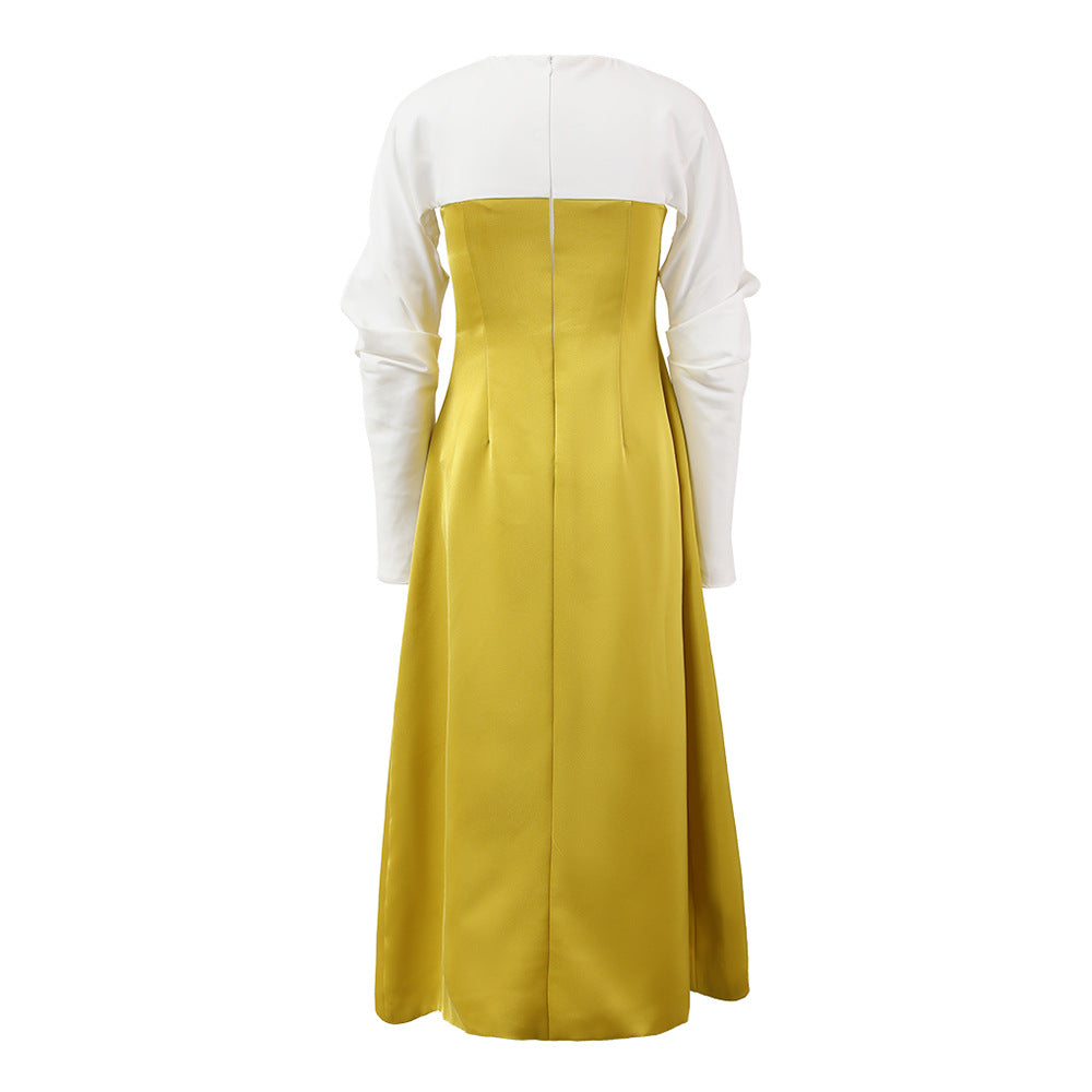 AIIZIE ARLENE YELLOW LONG SLEEVED CUT OUT SILK TAFFETA MIDI DRESS - product image