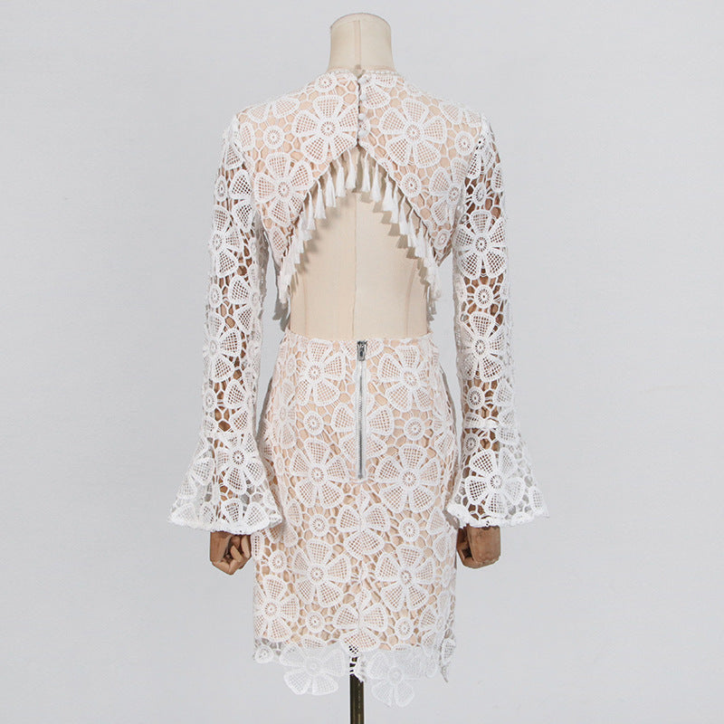 EMBROIDERED HOLLOW MINI DRESS IN WHITE