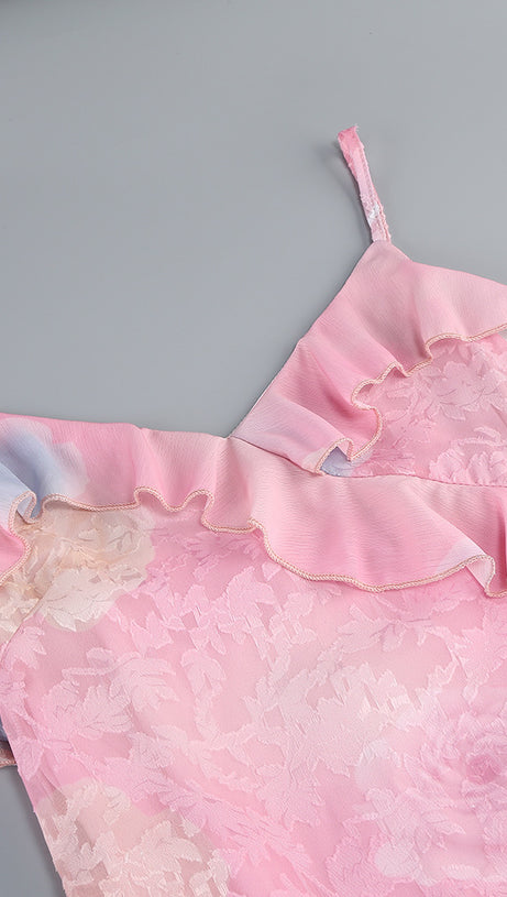 Gerüschtes, farbiges Camisole-Midikleid in Pink