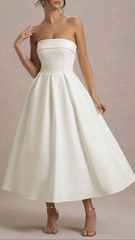 white bandeau midi dress