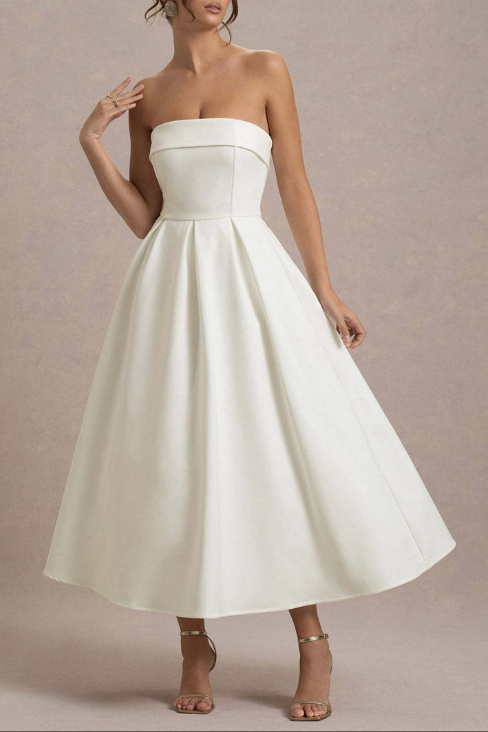 white bandeau midi dress