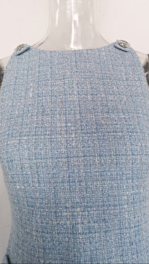 AIIZIE HALTER NECK TWEED VEST MINI DRESS IN BLUE - product image
