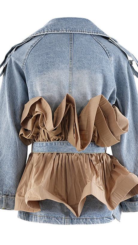Denim-Tunikamantel mit Patchwork-Rüschen
