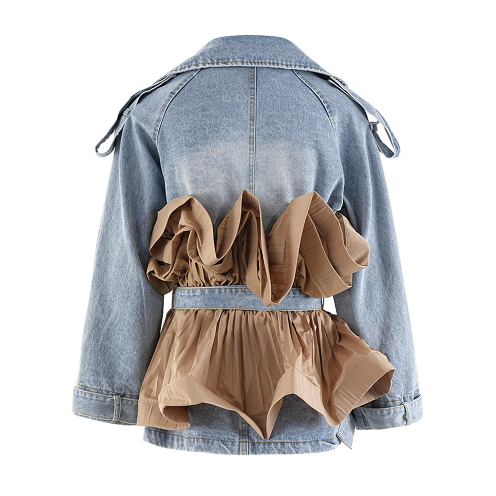 AIIZIE PATCHWORK RUFFLE DENIM TUNIC COAT - product image