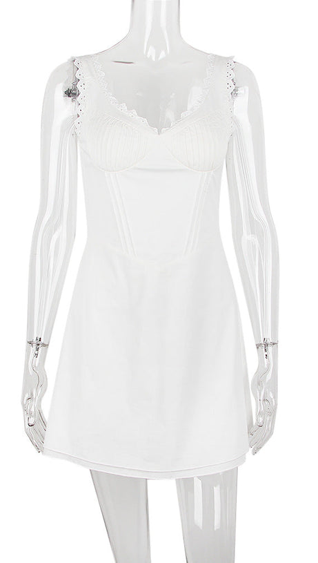 WHITE PIN TUCK MINI DRESS