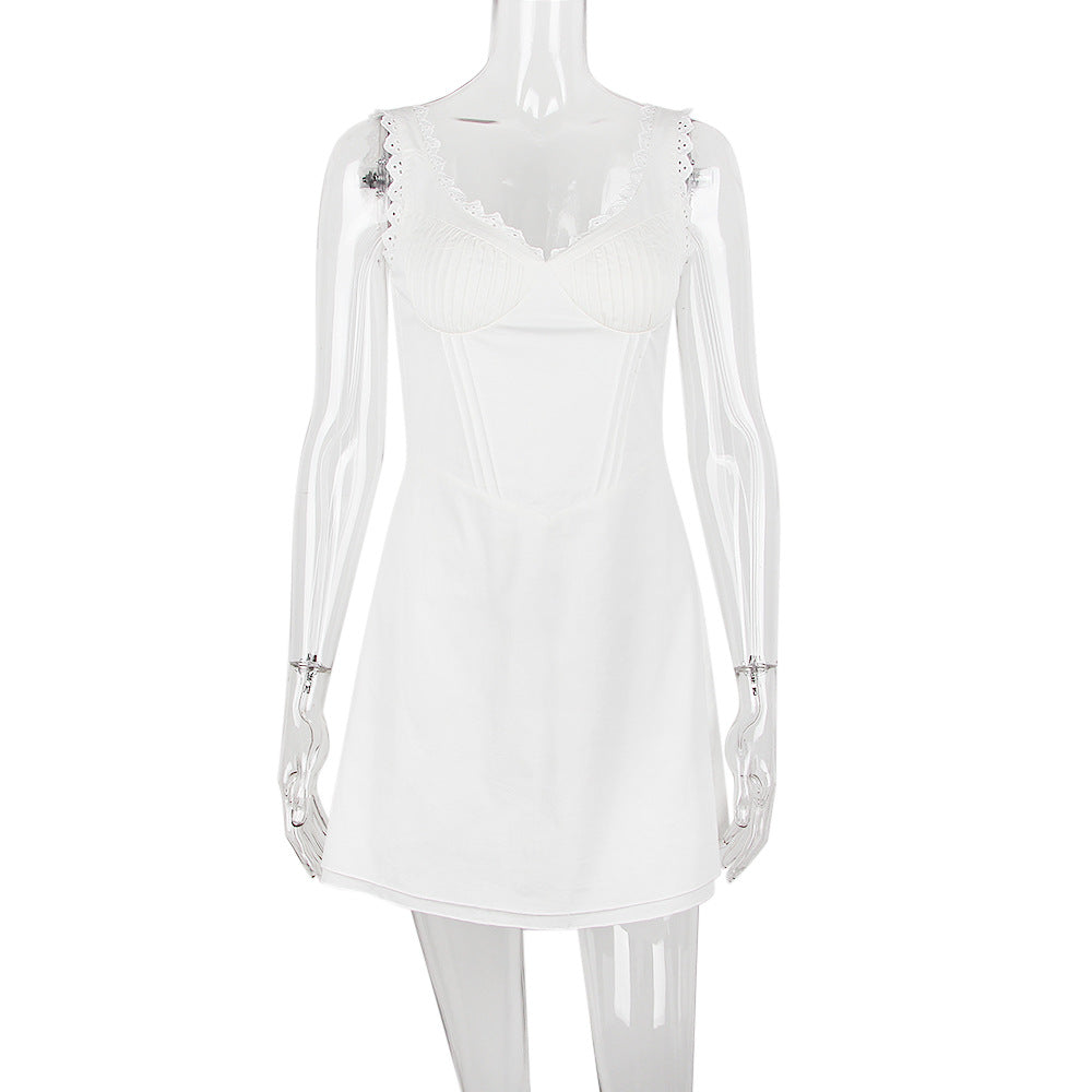 WHITE PIN TUCK MINI DRESS