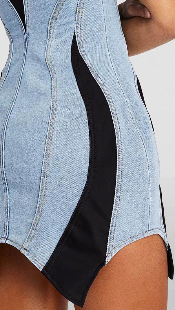 AIIZIE DENIM JERSEY BODYCON MINI DRESS IN BLUE - product image
