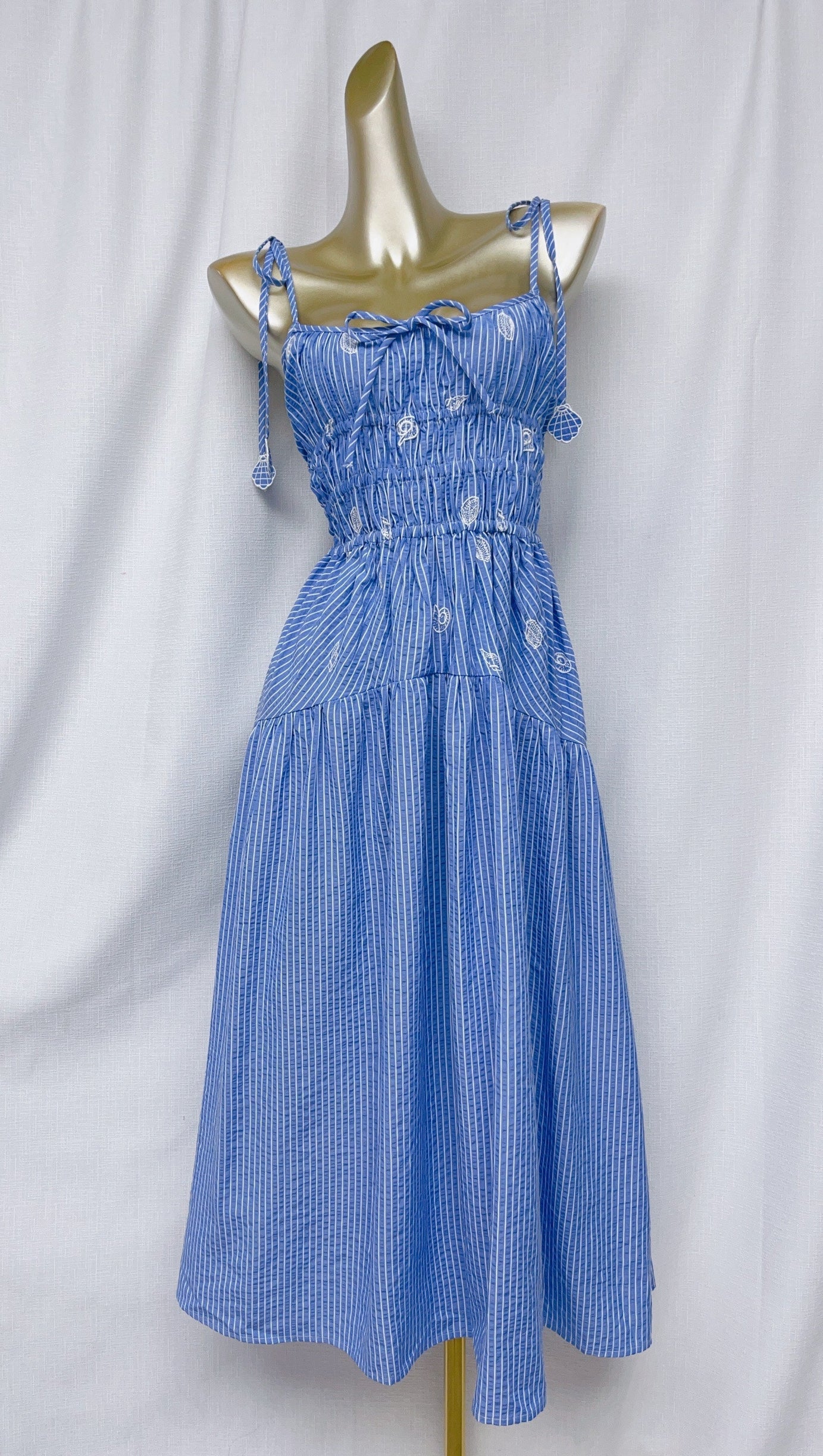 SIMONA EMBROIDERED STRIPES MIDI DRESS IN BLUE