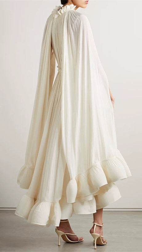 RUFFLE TRIM MAXI DRESS IN WHITE