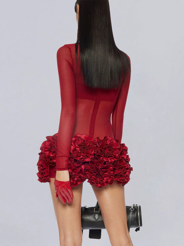 AIIZIE SAMANTHA POPPIES EMBELLISHED MINI DRESS IN RED - product image