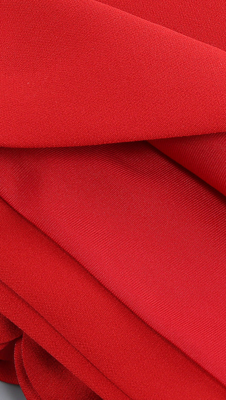 3D FLOWER  EMBELLISHED SKIRT IN RED