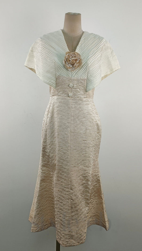 AIIZIE VENUS CHAMPAGNE STITCHED HIGH-WAISTED FISHTAIL MIDI DRESS - product image