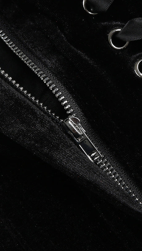 COMPLETO CON MINIGONNA FLOREALE IN VELLUTO CON CORSETTO NERO