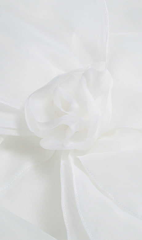 ANDREA MESH FLOWER ONE SHOULDER MIDI DRESS IN WHITE