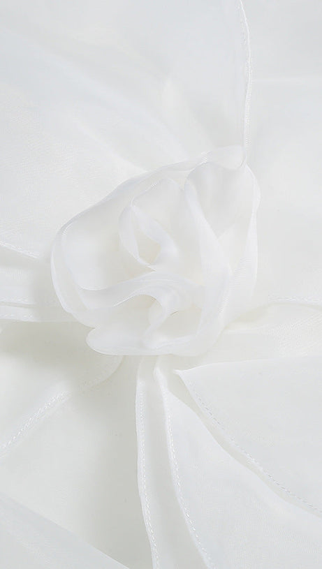 ANDREA MESH FLOWER ONE SHOULDER MIDI DRESS IN WHITE