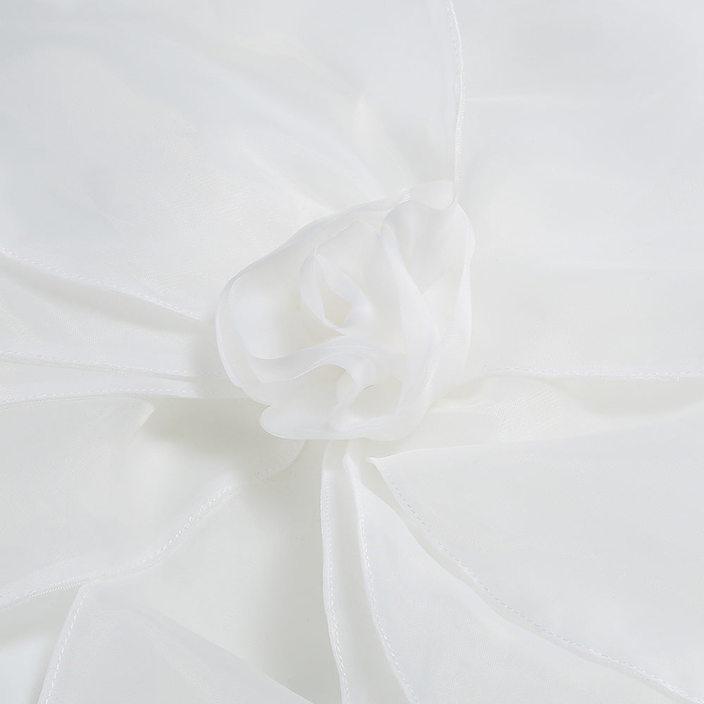 AIIZIE ANDREA MESH FLOWER ONE SHOULDER MIDI DRESS IN WHITE - product image
