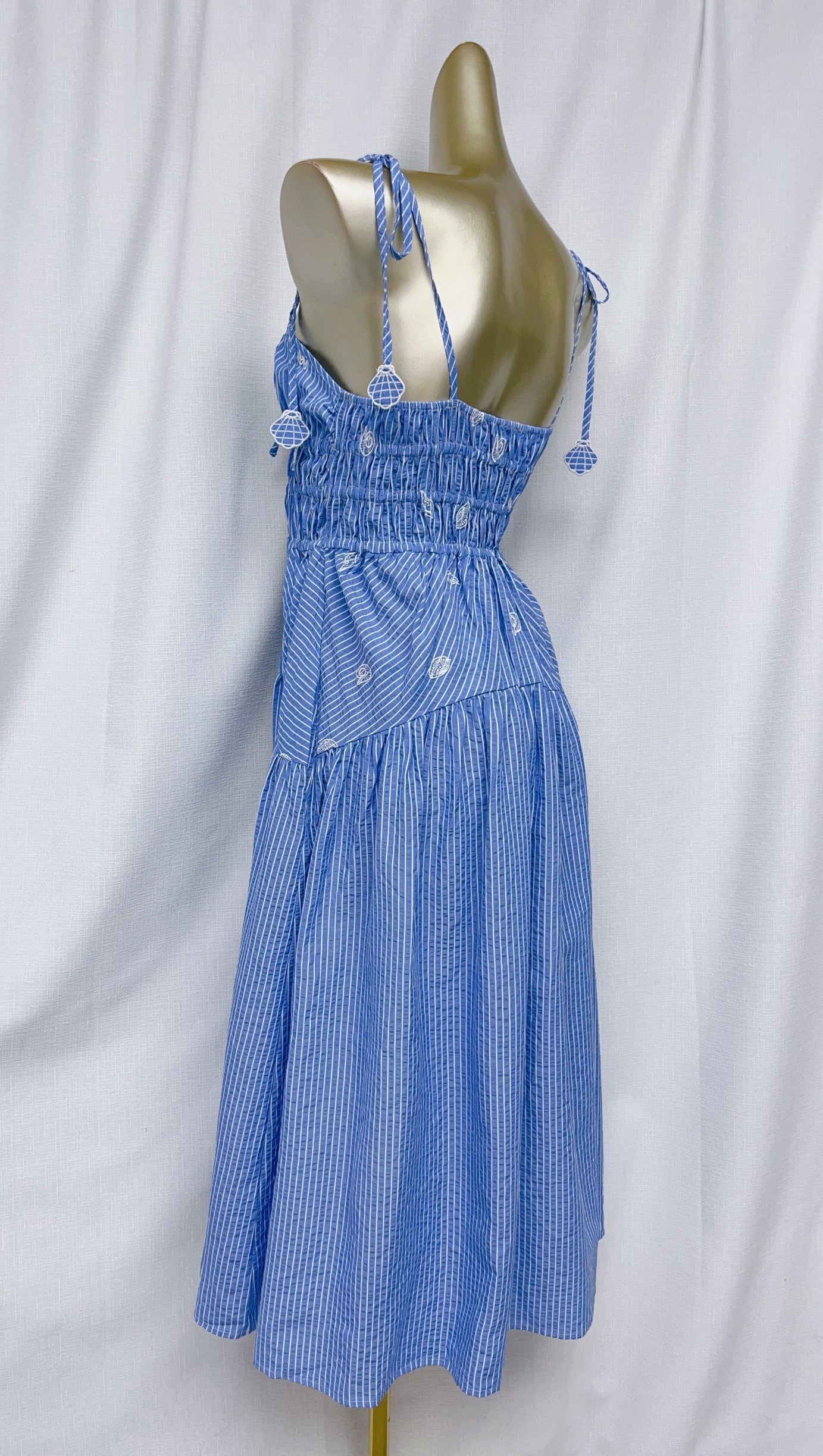 SIMONA EMBROIDERED STRIPES MIDI DRESS IN BLUE