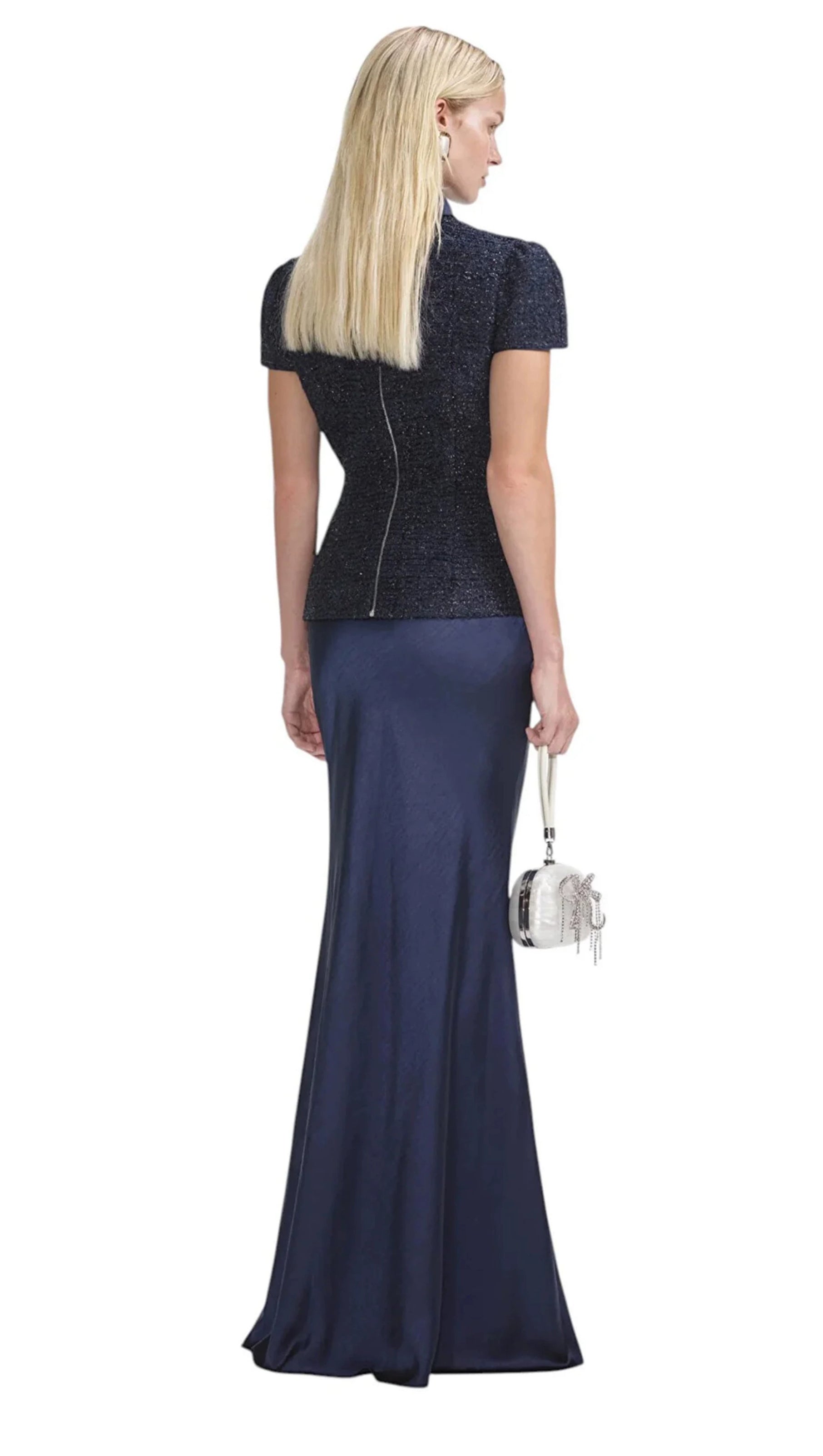 AIIZIE NAVY METALLIC BOUCLE MAXI DRESS - product image
