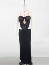 Mesh Splicing Elastic Bandage Evening Gown Maxi  Dress