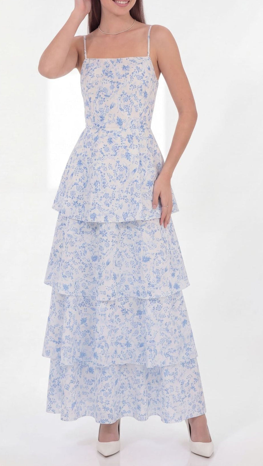 eileen floral print layer strappy maxi dress - blue
