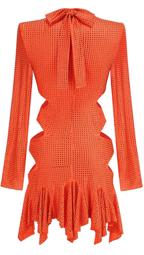 IRENE RHINESTONES EMBELLLISHED MINI DRESS IN ORANGE
